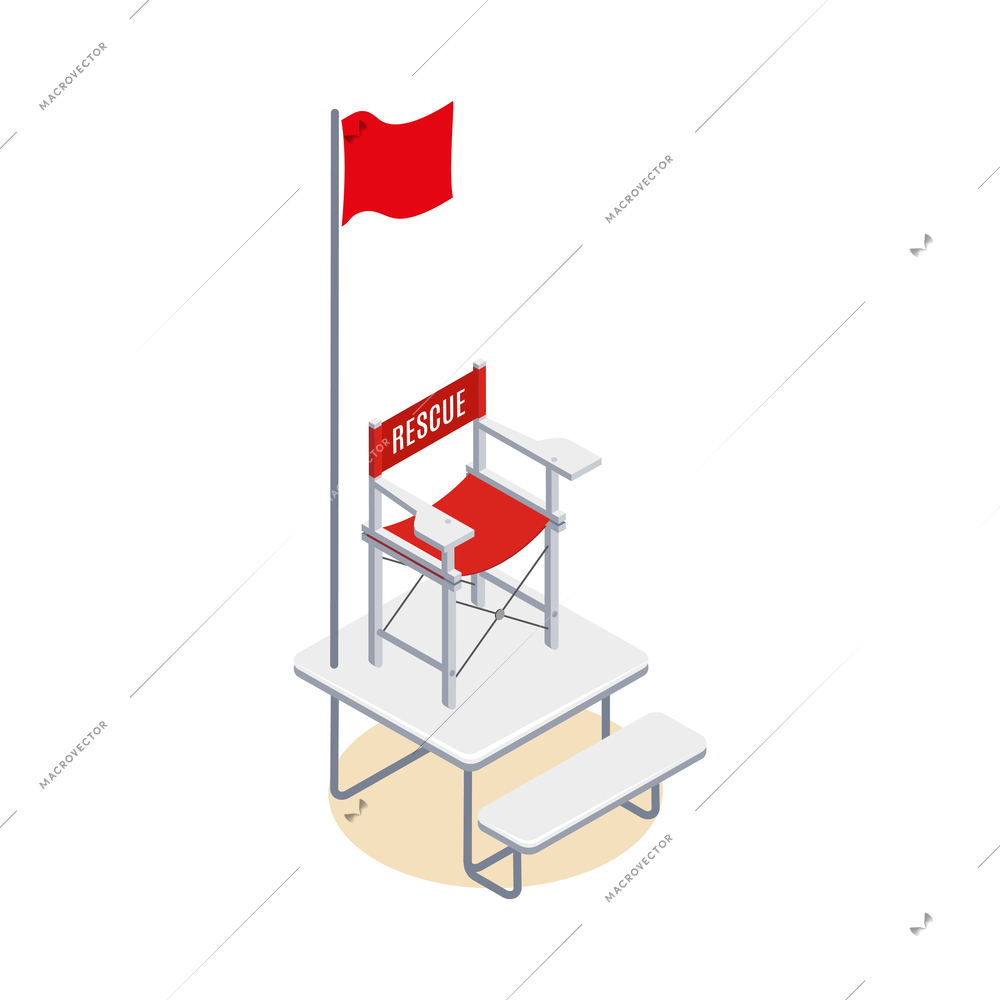 Beach lifeguards isometric composition with isolated item on blank background vector illustration
