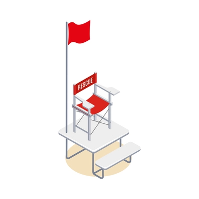 Beach lifeguards isometric composition with isolated item on blank background vector illustration