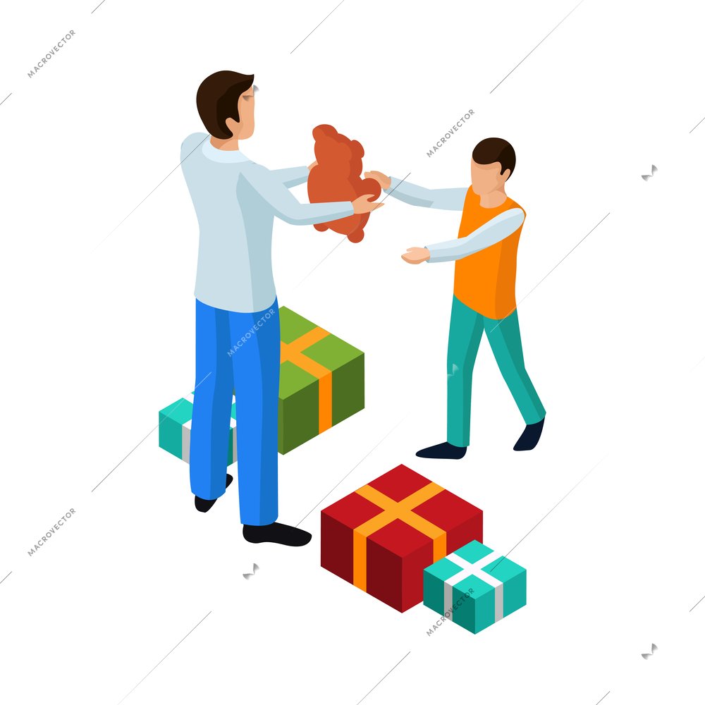 Sharing economy isometric composition with human characters sharing items on blank background vector illustration