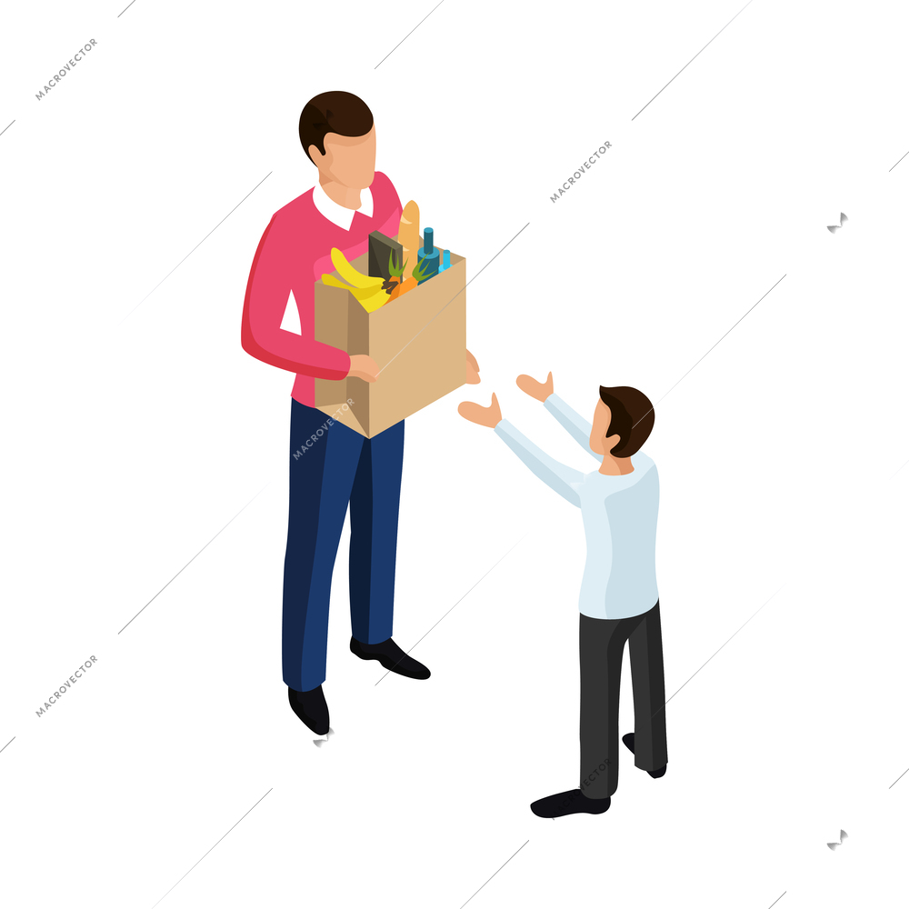 Sharing economy isometric composition with human characters sharing items on blank background vector illustration