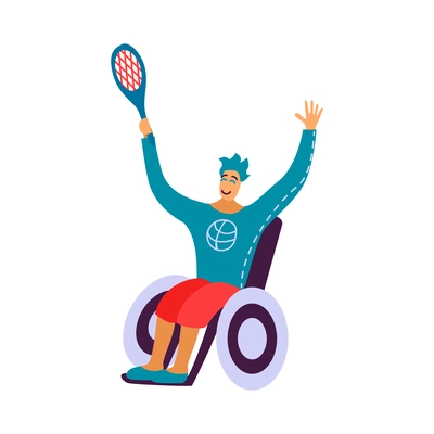 Disabled people sport flat composition with doodle incapitated person doing sports on blank background vector illustration