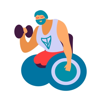 Disabled people sport flat composition with doodle incapitated person doing sports on blank background vector illustration