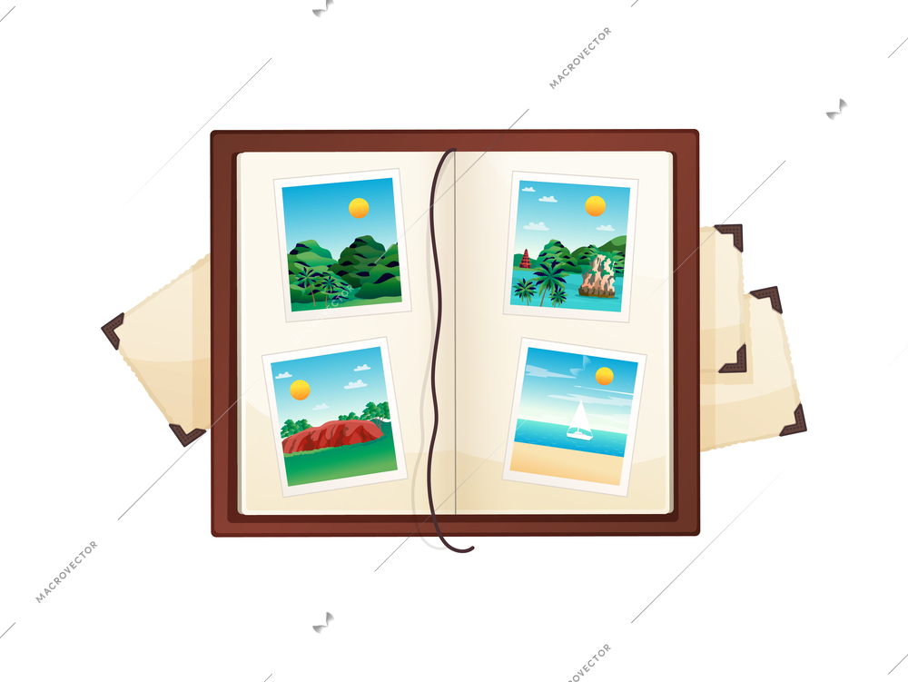 Photo album memories composition with isolated view of vintage style surfaces on blank background vector illustration