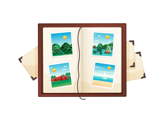 Photo album memories composition with isolated view of vintage style surfaces on blank background vector illustration