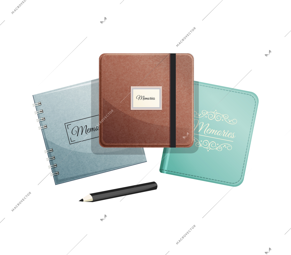 Photo album memories composition with isolated view of vintage style surfaces on blank background vector illustration