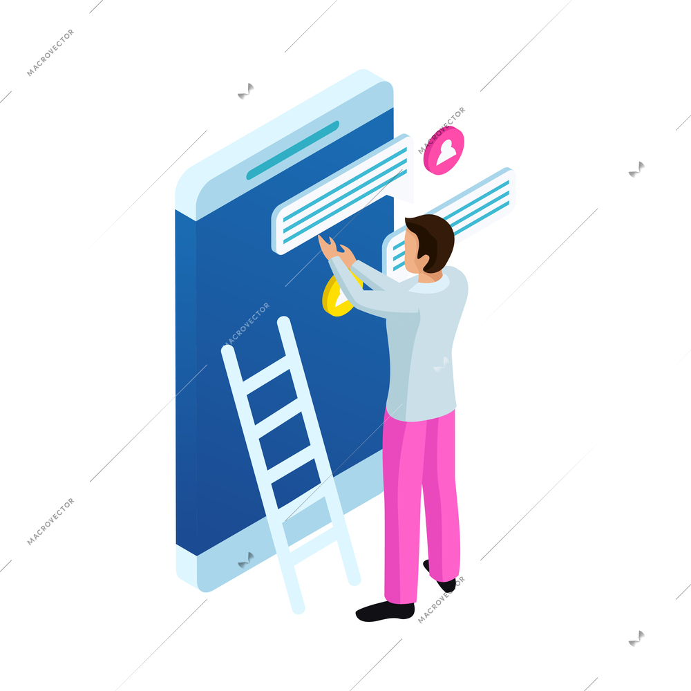 People and interfaces isometric composition with smart electronics icons and human character vector illustration