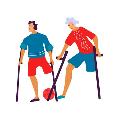 Disabled people sport flat composition with doodle incapitated persons doing sports on blank background vector illustration