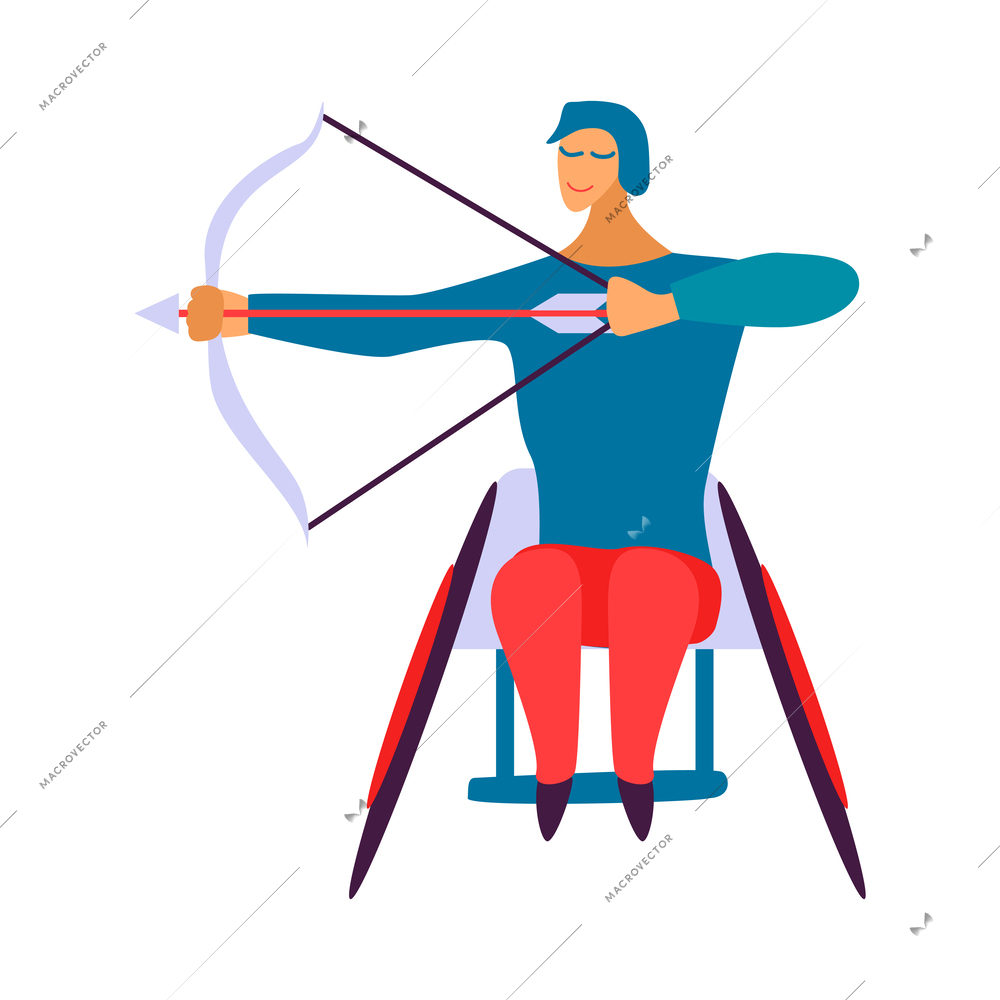 Disabled people sport flat composition with doodle incapitated person doing sports on blank background vector illustration