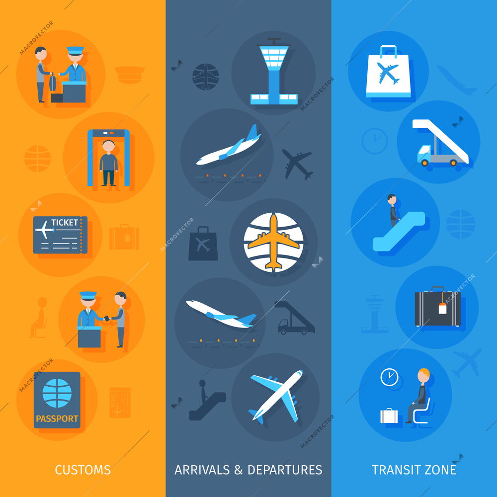 Airport Vertical Banner Set Transit Zone Vector Illustration 12081