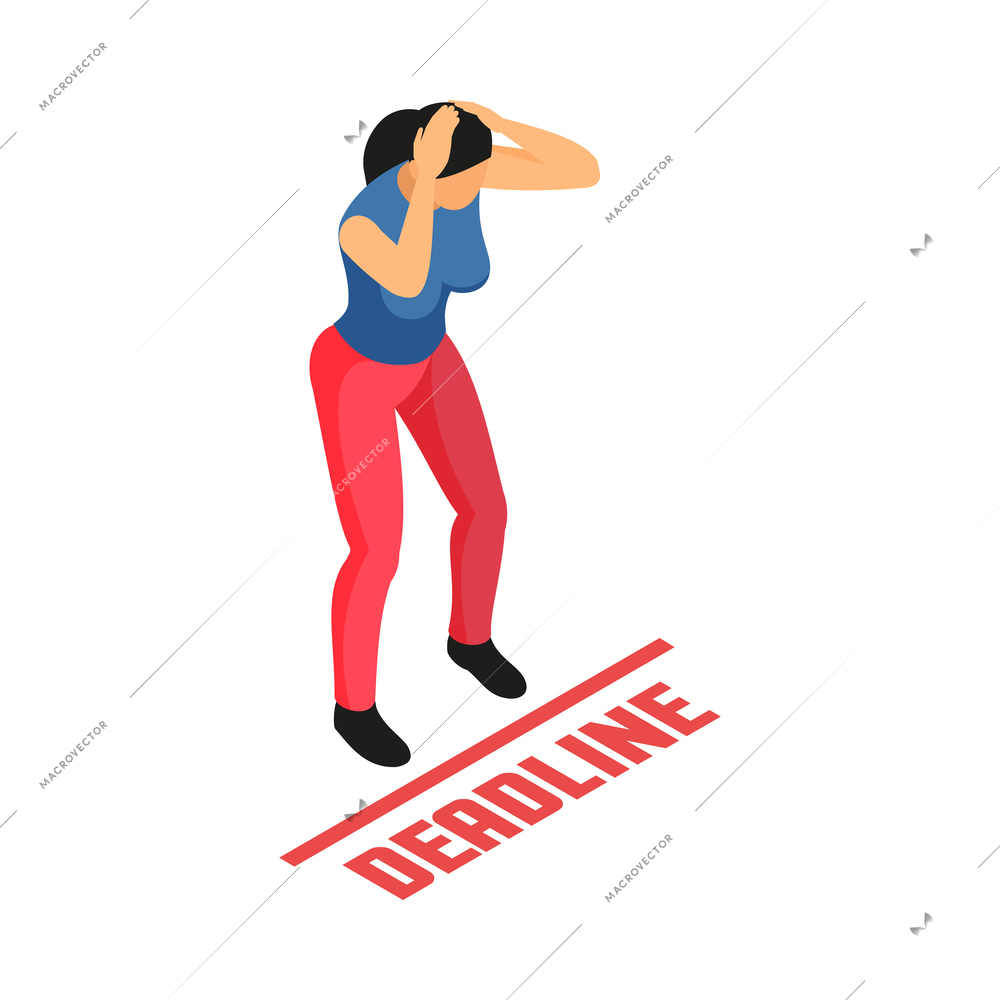 Isometric deadline composition with isolated human character of business person on blank background vector illustration