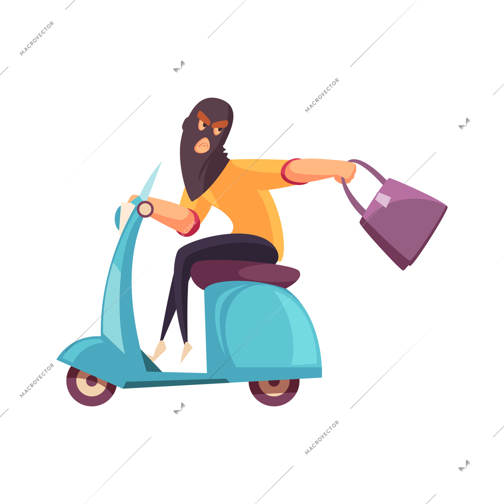 Criminal character composition with isolated cartoon style human character on blank background vector illustration