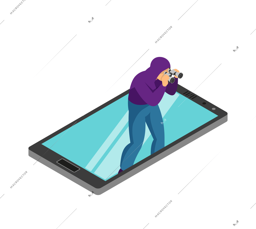 Isometric hacker composition with isolated conceptual cyber thief image on blank background vector illustration