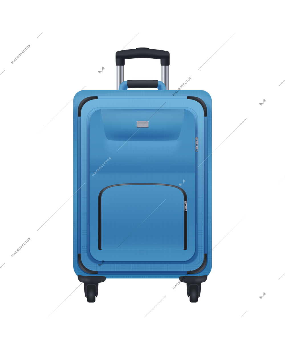 Baggage suitcase realistic composition with isolated front view image of travel bag on blank background vector illustration