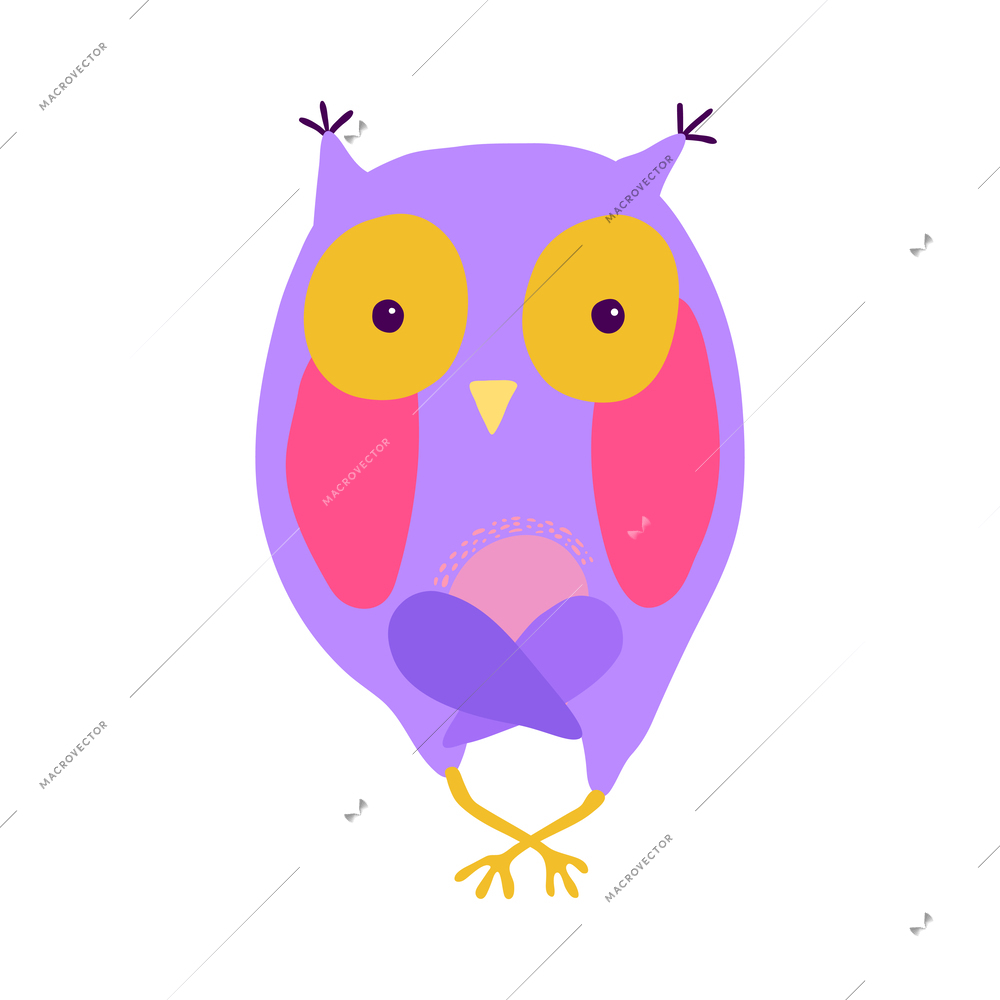 Emotion stickers owl composition with isolated cartoon style character of bird on blank background vector illustration