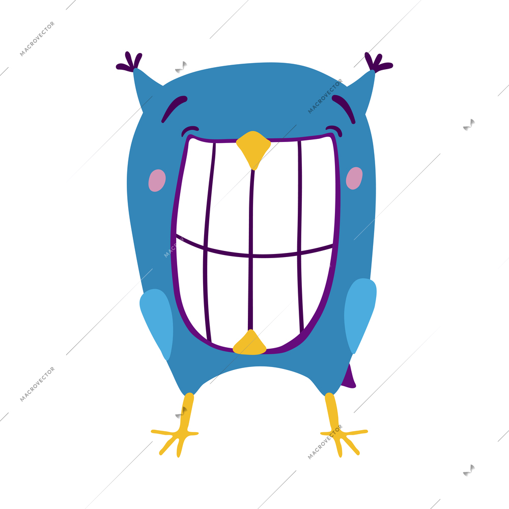 Emotion stickers owl composition with isolated cartoon style character of bird on blank background vector illustration