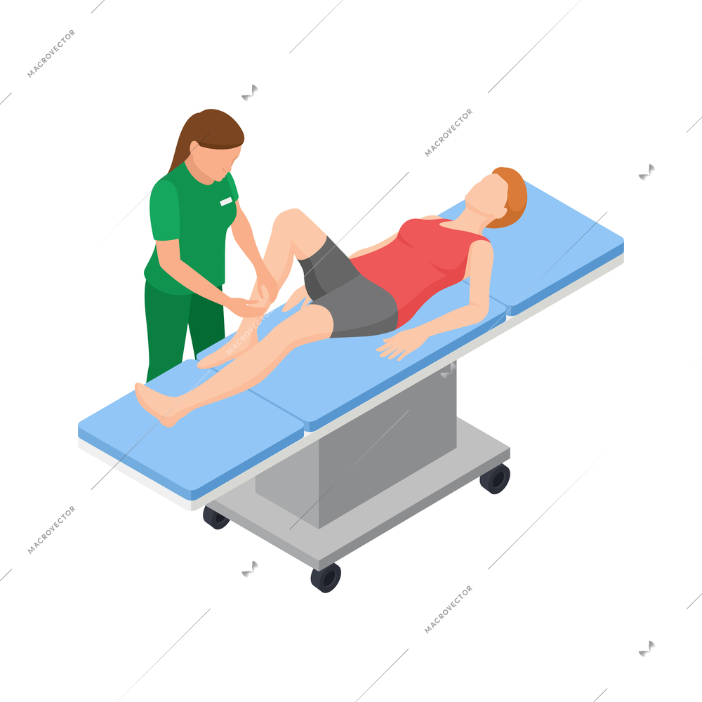 Physiotherapy rehabilitation clinic isometric composition with treatment recovery icons human characters vector illustration