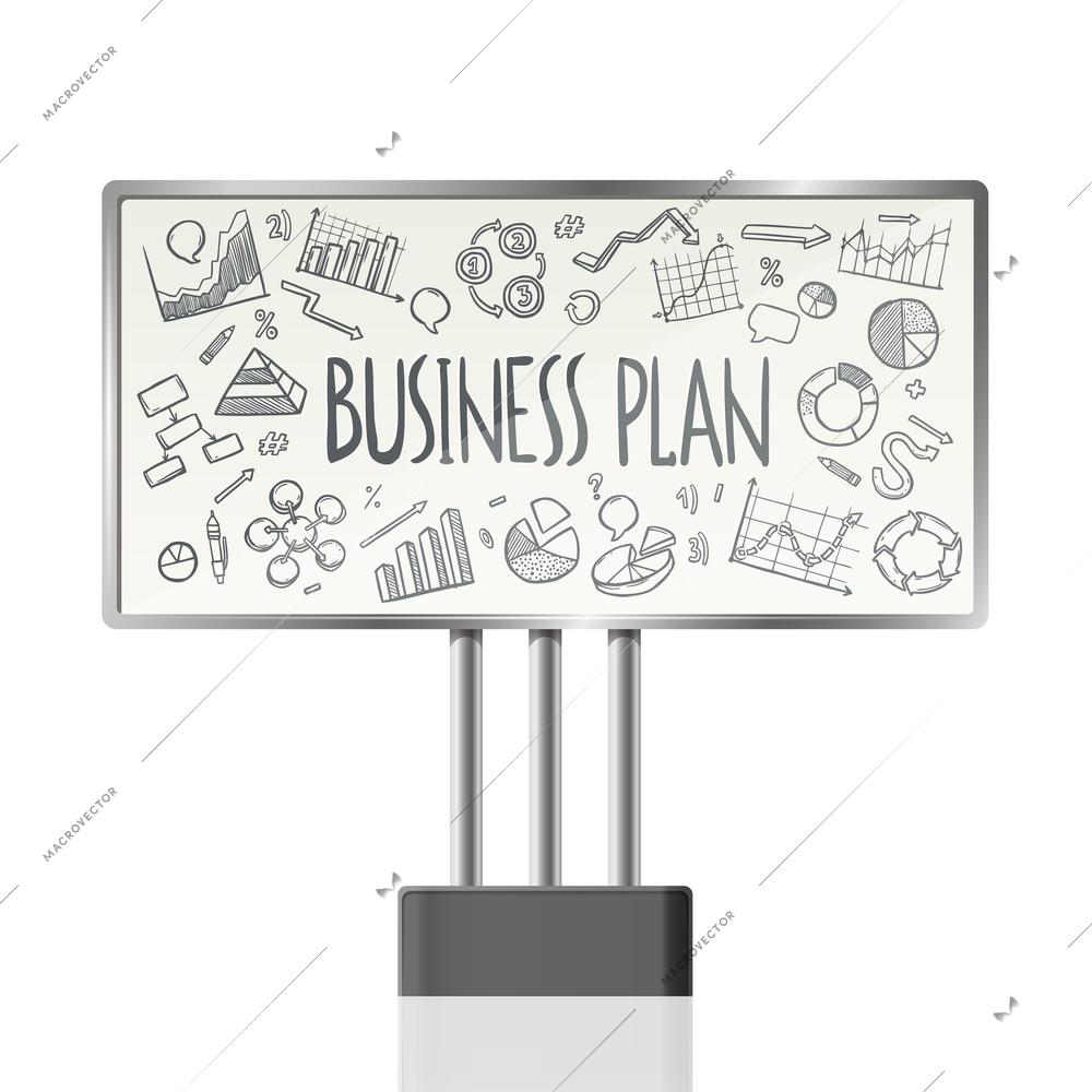 Advertising billboard with sketch business charts and financial diagrams vector illustration