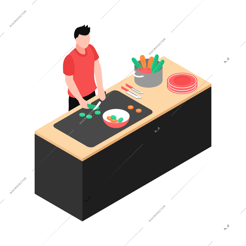 Isometric daily routine composition with faceless human character on blank background vector illustration