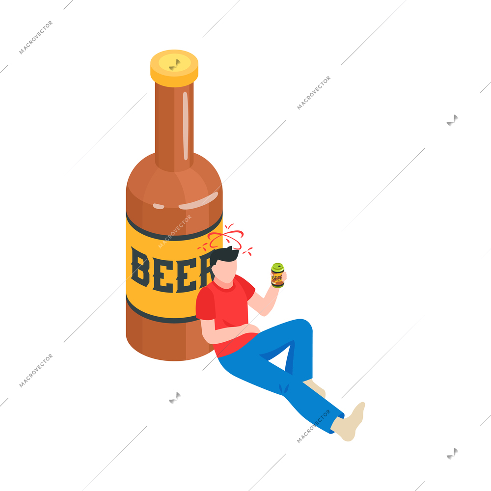 Isometric bad habits addiction composition with isolated human character on blank background vector illustration