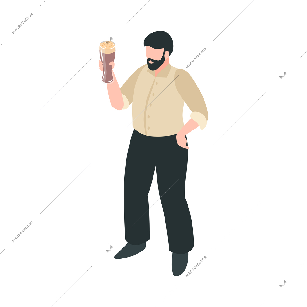 Isometric bad habits addiction composition with isolated human character on blank background vector illustration