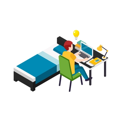 University people isometric composition with human character and education icons on blank background vector illustration