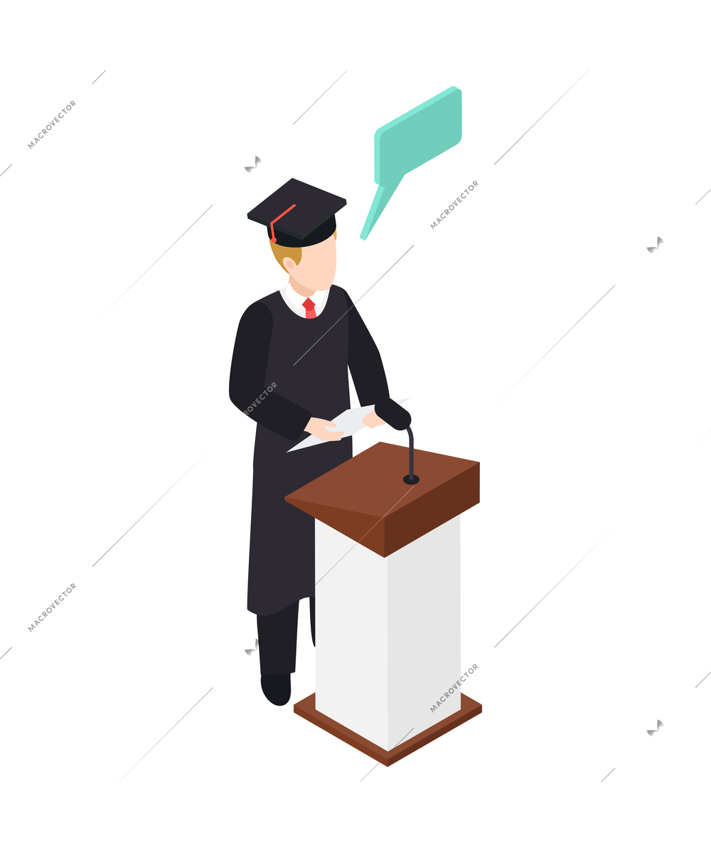 University people isometric composition with human character and education icons on blank background vector illustration