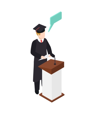 University people isometric composition with human character and education icons on blank background vector illustration