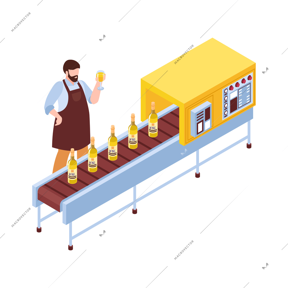 Isometric winemaker winery composition with isolated craft production image on blank background vector illustration