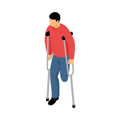 Isometric disable people composition with isolated human character of needy person on blank background vector illustration