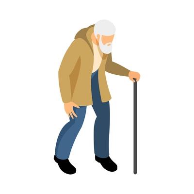 Isometric disable people composition with isolated human character of needy person on blank background vector illustration