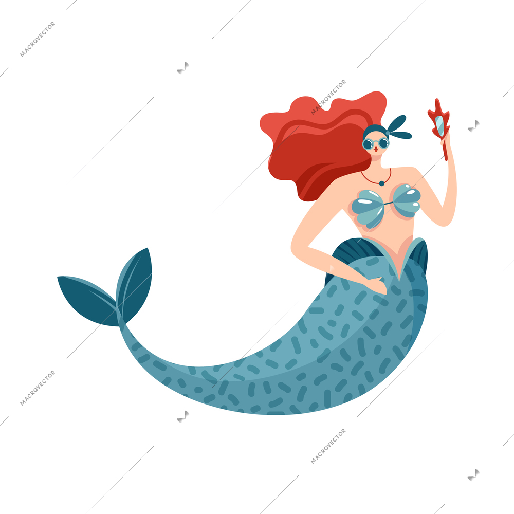 Mermaids character composition with isolated doodle style funny marine fairy character vector illustration