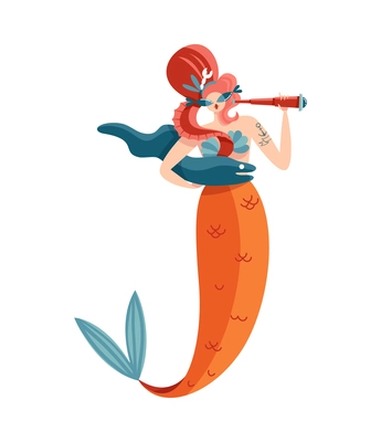 Mermaids character composition with isolated doodle style funny marine fairy character vector illustration