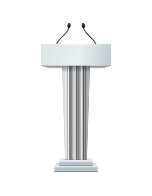 Tribune realistic composition with isolated front view image of speech pedestal on blank background vector illustration