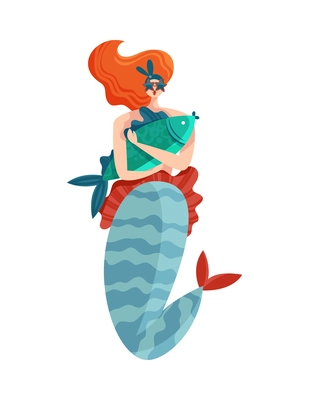 Mermaids character composition with isolated doodle style funny marine fairy character vector illustration