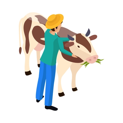 Ordinary farmers life isometric composition with human character of farmer working in uniform vector illustration