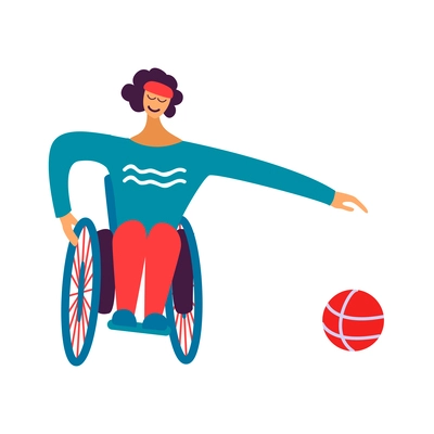 Disabled people sport flat composition with doodle incapitated person doing sports on blank background vector illustration