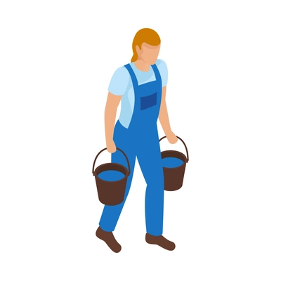 Ordinary farmers life isometric composition with human character of farmer working in uniform vector illustration