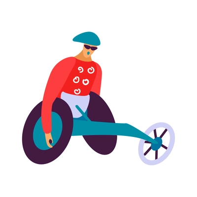 Disabled people sport flat composition with doodle incapitated person doing sports on blank background vector illustration