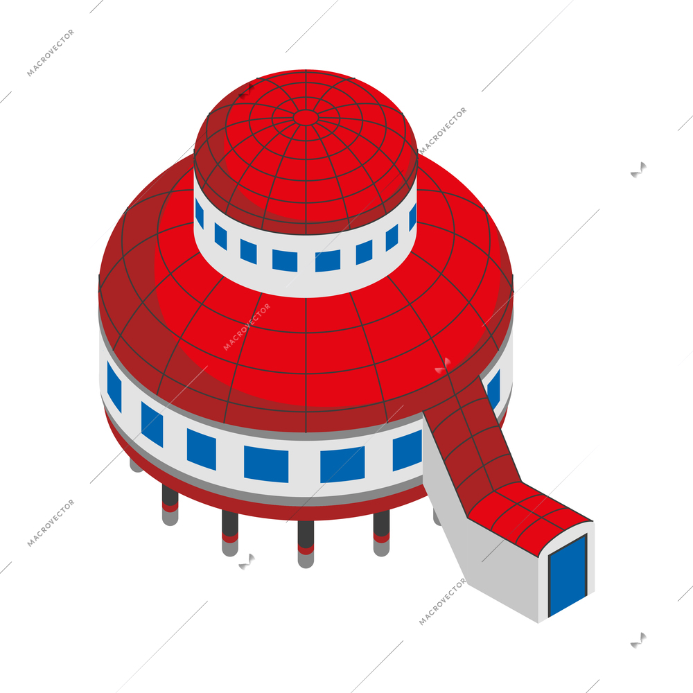 Arctic research isometric composition with isolated northern polar station icons on blank background vector illustration
