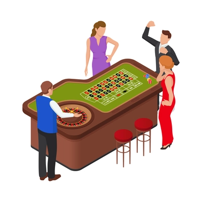 Isometric casino composition with isolated human characters of gambling players on blank background vector illustration