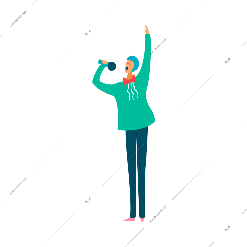 Parade people flat composition with isolated doodle style human character of musician in festive costume vector illustration