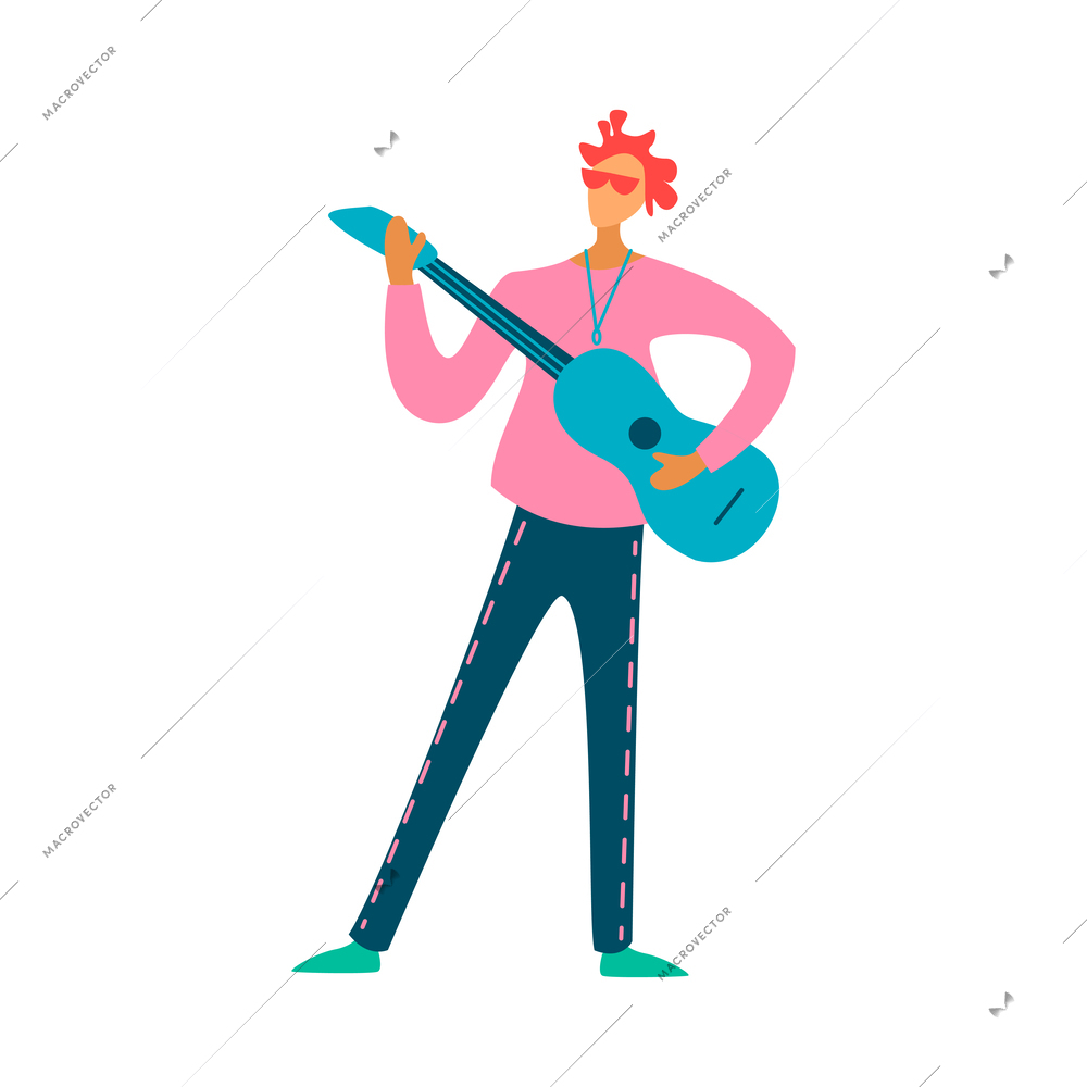 Parade people flat composition with isolated doodle style human character of musician in festive costume vector illustration