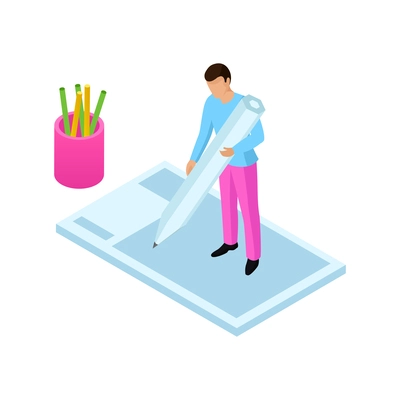 People and interfaces isometric composition with smart electronics icons and human character vector illustration