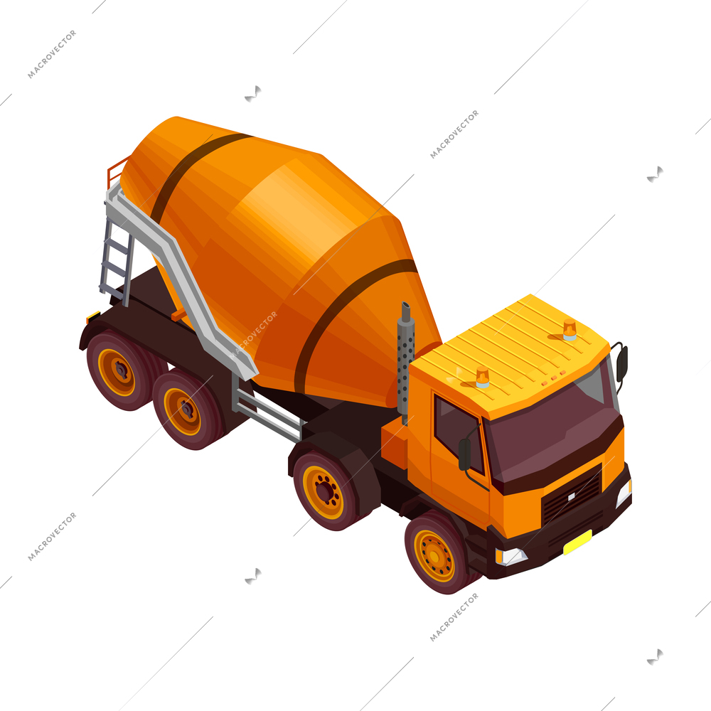 Construction machinery isometric composition with isolated image of yellow colored vehicle vector illustration