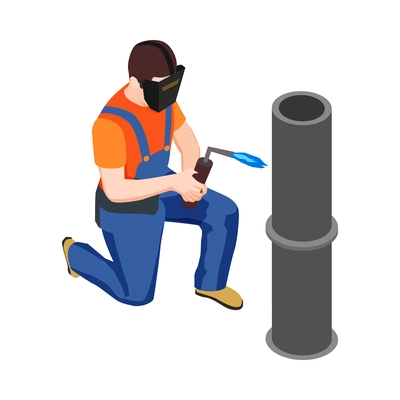 Construction workers isometric composition with human character in uniform with tools vector illustration