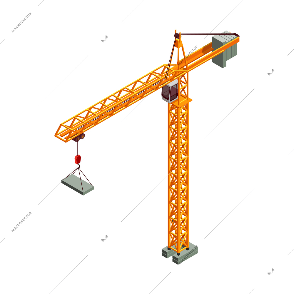 Construction machinery isometric composition with isolated image of yellow colored crane vector illustration