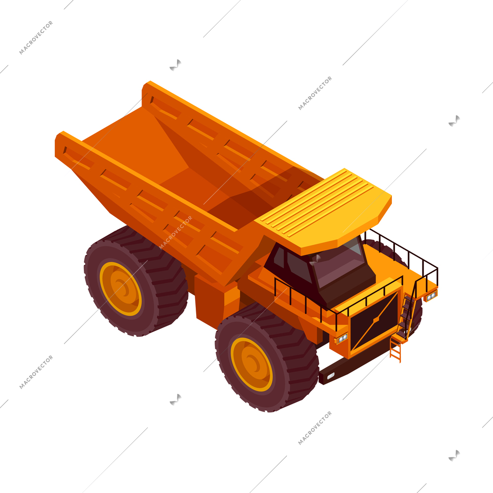 Construction machinery isometric composition with isolated image of yellow colored vehicle vector illustration