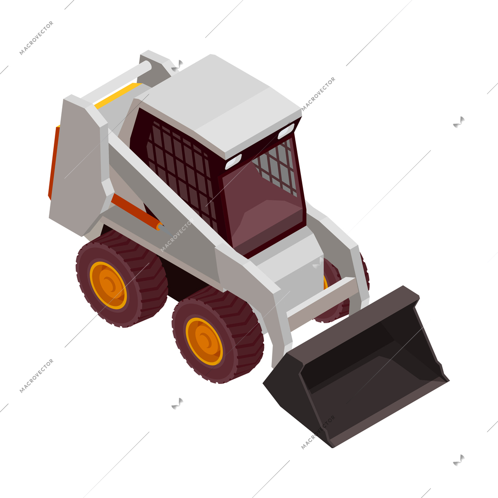 Construction machinery isometric composition with isolated image of yellow colored vehicle vector illustration