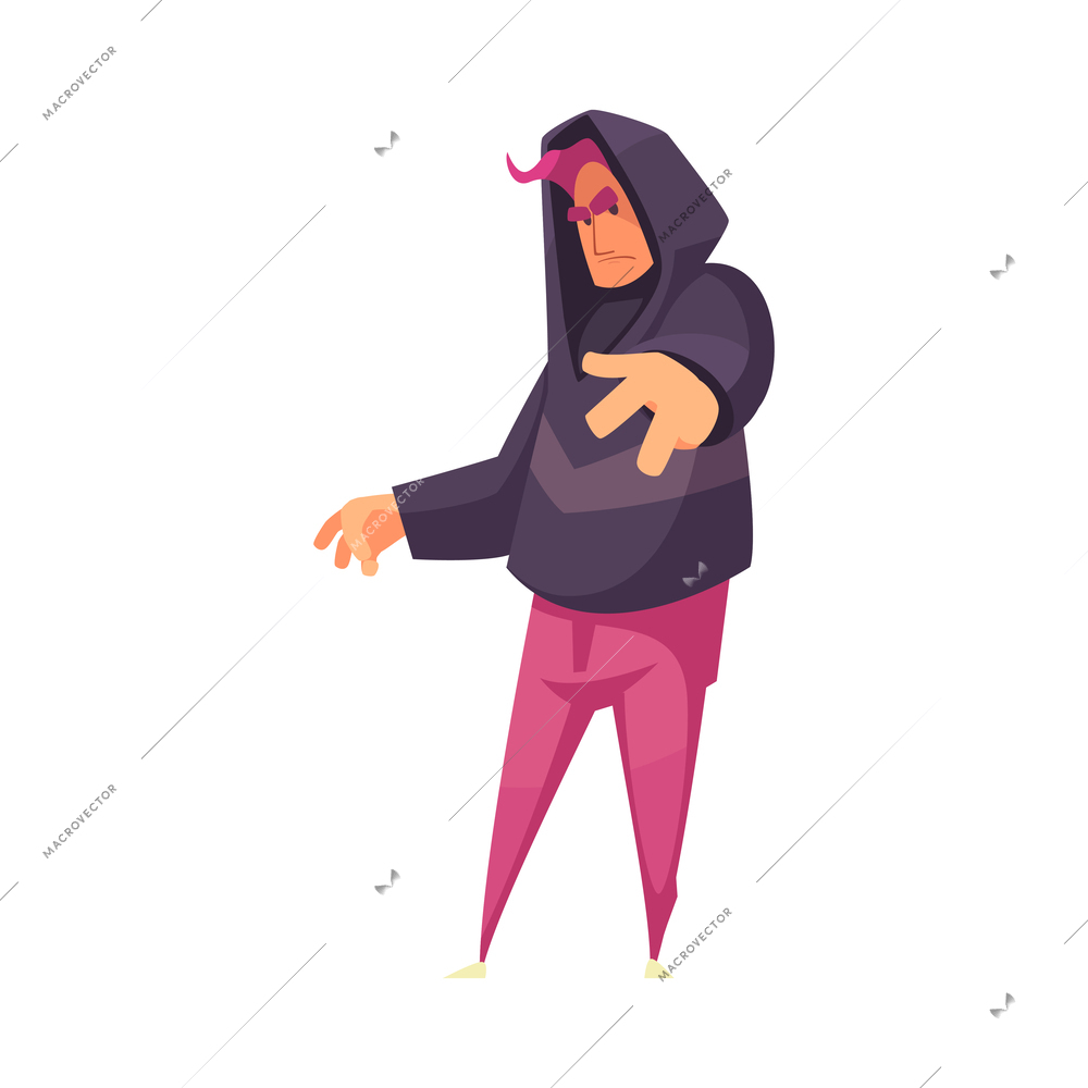 Criminal character composition with isolated cartoon style human character on blank background vector illustration