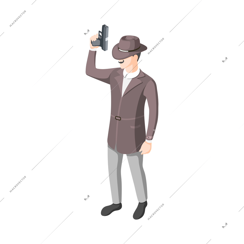 Classic detective isometric composition with secret agents investigators police inspector icons vector illustration